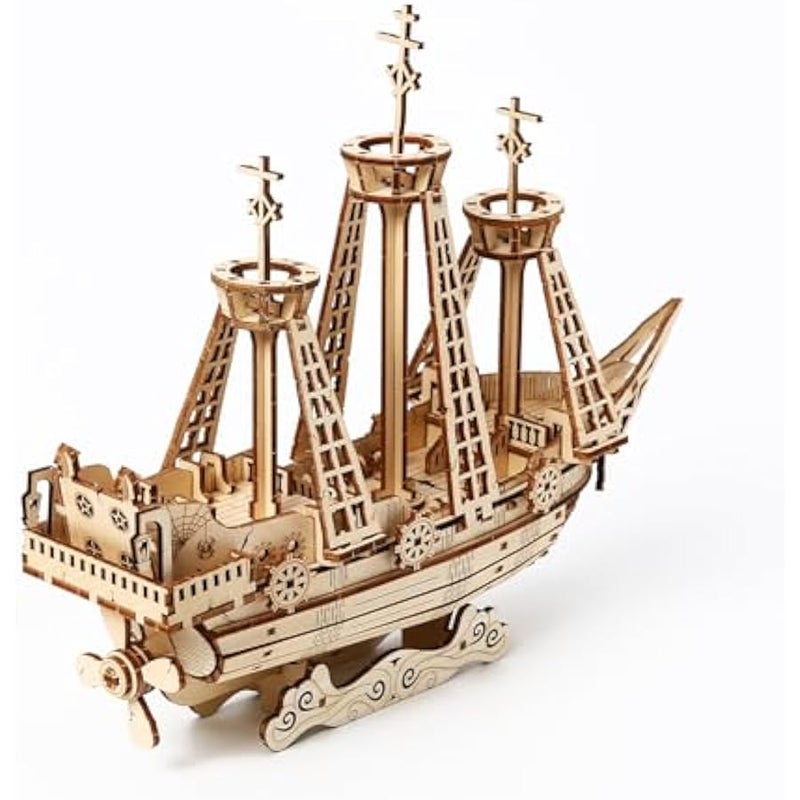 3D Wooden Puzzle for Adults, 3D Puzzle Model Pirate Ship Mechanical Model Kit Sailing Ship Building, Vintage Boat Series Construction Craft Set, DIY Home Decorations Gifts 180 Pieces - Image 5
